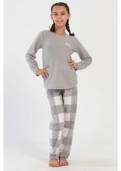 Kız Çocuk Uzun Kol Polar Gri Pijama Takım C1T7N0O304