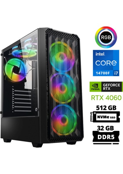 Delux X91 I7 14700F 32GB Ddr5 Ram 512GB M.2 Nvme SSD 8gb RTX4060 Masaüstü Oyuncu Bilgisayarı