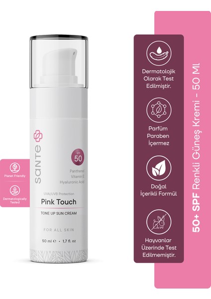 Cilt Tonu Eşitleyici Aydınlatıcı Pink Touch Renkli Güneş Koruyucu Krem SPF +50, 50 ML