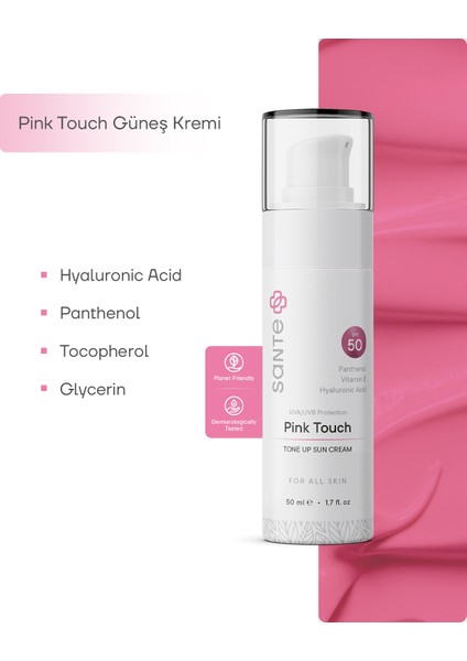 Cilt Tonu Eşitleyici Aydınlatıcı Pink Touch Renkli Güneş Koruyucu Krem SPF +50, 50 ML