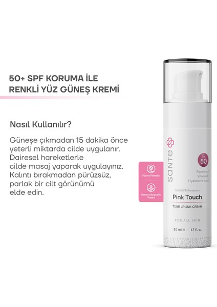 Cilt Tonu Eşitleyici Aydınlatıcı Pink Touch Renkli Güneş Koruyucu Krem SPF +50, 50 ML