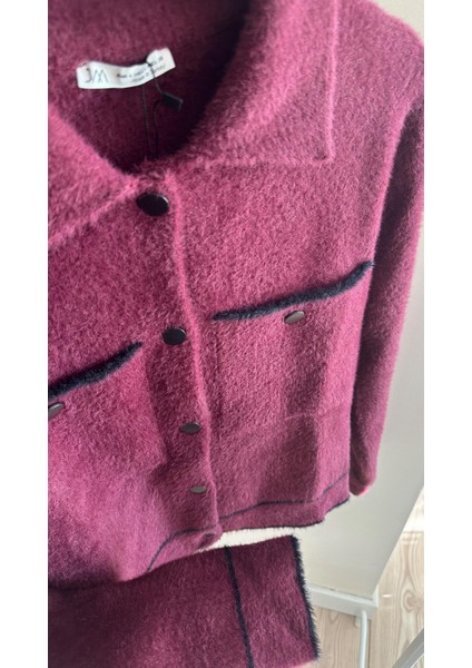 Kadın Polo Yaka Cepli Angora Bordo Hırka fiyatları