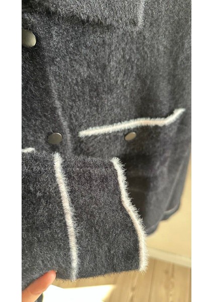 Kadın Polo Yaka Cepli Angora Siyah Hırka fırsatları
