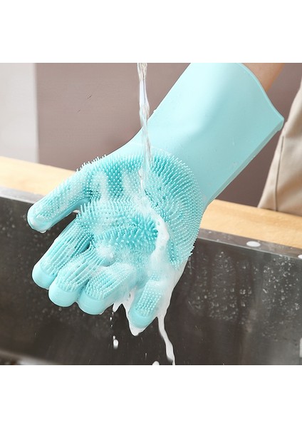Mavi Stil Bulaşık Yıkama Temizlik Eldiveni Silikon Kauçuk Sünger Mutfak Temizleyici Guantes Ev Temizlik Aracı (Yurt Dışından) fırsatları