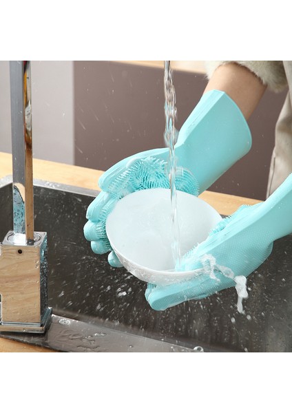 Mavi Stil Bulaşık Yıkama Temizlik Eldiveni Silikon Kauçuk Sünger Mutfak Temizleyici Guantes Ev Temizlik Aracı (Yurt Dışından) indirimleri