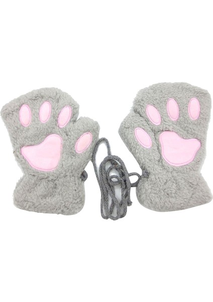 Gri Tarzı Kadınlar ve Kızlar Için Tüylü Sıcak Parmaksız Eldiven Yumuşak Kürklü Kış Eldiveni Ayı Pati Kedi Eldiveni ile Ip ile 1 Çift Harika Kış Hediyesi (Yurt Dışından)