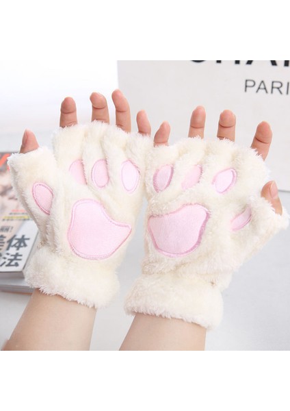 Gri Tarzı Kadınlar ve Kızlar Için Tüylü Sıcak Parmaksız Eldiven Yumuşak Kürklü Kış Eldiveni Ayı Pati Kedi Eldiveni ile Ip ile 1 Çift Harika Kış Hediyesi (Yurt Dışından) fiyatları