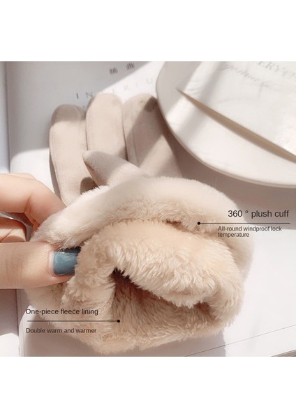 Pembe Tarzı Kadın Kış Polarlı Kalın Bisiklet Eldiveni Yeni Şirin Kore Stili Kürk Ağız Dokunmatik Ekran Sıcak Eldiven (Yurt Dışından) modelleri