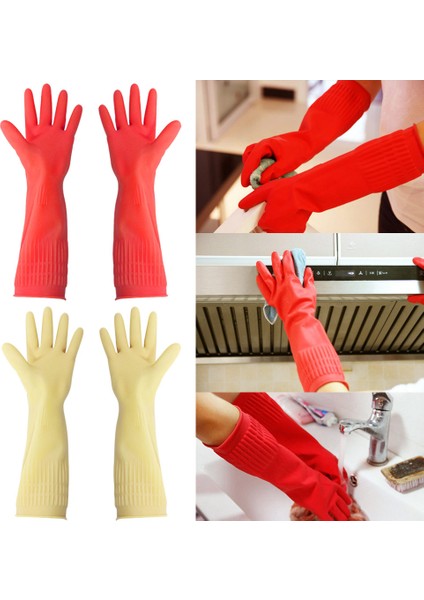 Kırmızı S Tarzı 38 cm Kauçuk Eldiven Yeniden Kullanılabilir Uzun Kauçuk Eldiven Mutfak Bahçe Bulaşık Eldiveni SEC88 (Yurt Dışından) fırsatları