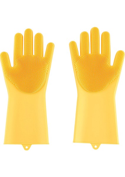 Sarı Stil Kalın Mutfak Silikon Temizlik Eldiveni Sihirli Silikon Bulaşık Eldiveni Kolay Ev Silikon Sünger Kauçuk Temizlik Eldiveni (Yurt Dışından)
