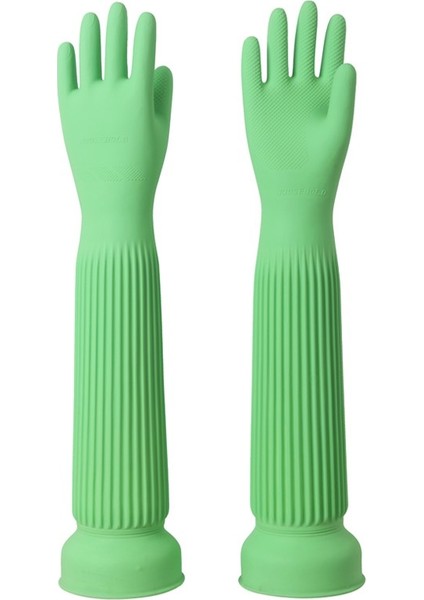 Yeşil Stil Xl Boyutu 58CM Bulaşık Yıkama Ev Temizlik Süpürgesi Tekrarlanabilir Mutfak Aracı Su Geçirmez Asit ve Alkali Dirençli Uzun Kauçuk Lateks Eldiven (Yurt Dışından)
