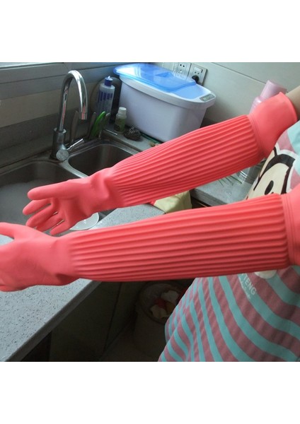 Yeşil Stil Xl Boyutu 58CM Bulaşık Yıkama Ev Temizlik Süpürgesi Tekrarlanabilir Mutfak Aracı Su Geçirmez Asit ve Alkali Dirençli Uzun Kauçuk Lateks Eldiven (Yurt Dışından) fiyatları