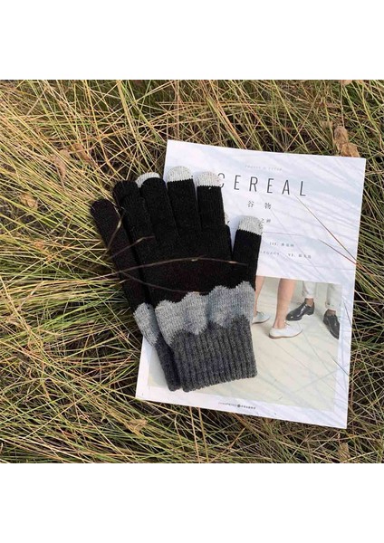 Dalga-Siyah Tarzı Tüm Kodlar Kadınlar Için Sevimli Sıcak Kış Dış Mekan Bisiklet Eldivenleri Soğuk Kalın Kadife ile Kalınlaştırılmış Beş Parmak Dokunmatik Ekran Çift Eldivenler (Yurt Dışından)