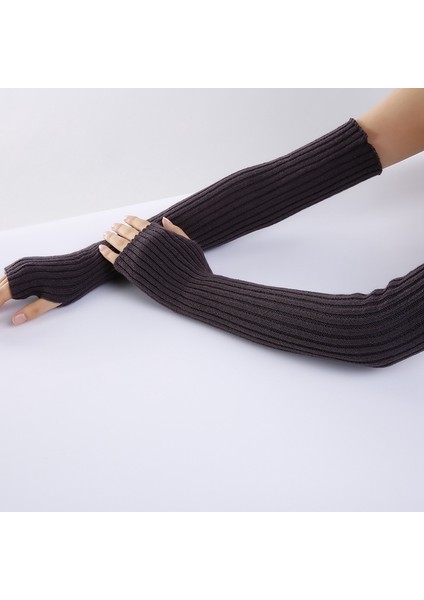 Koyu Gri Tarzı UZUNLUK-52CM Yeni Uzun Parmaksız Eldiven Kadınlar Kış Isıtıcı Örme Kol Kapağı Ince Rahat Yumuşak Kız Gotik Kıyafetler Kadın Punk Gotik Eldiven (Yurt Dışından)