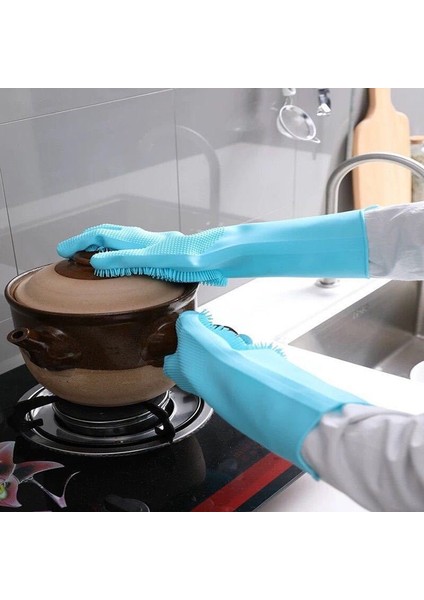 Mor Tarzı 34 cm Yeni Bulaşık Yıkama Temizlik Eldivenleri Silikon Sünger Eldiven Ev Işi Yıkama Makinesi Mutfak Temizlik Araçları (Yurt Dışından) fırsatları