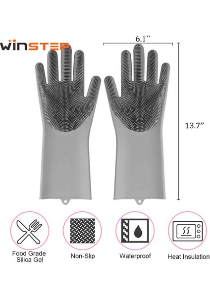 Gri Tarzı Bulaşık Yıkama Temizlik Eldiveni Silikon Kauçuk Sünger Eldiven Ev Temizleyici Mutfak Fırçası Temiz Araçlar Mutfak (Yurt Dışından) indirimleri