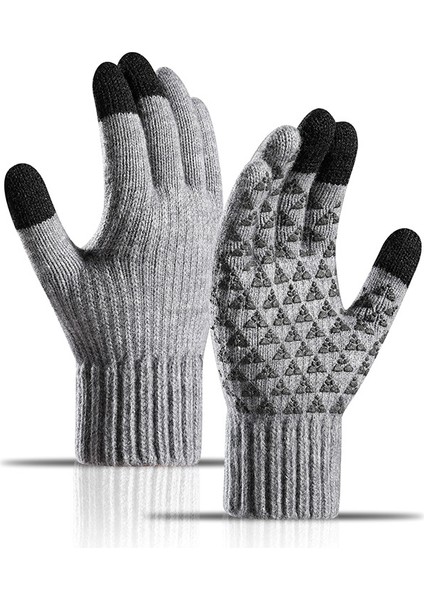 Gri L Stili Yeni Erkek Eldiven Kış Artı Kadife Kalın Alpaka Örme Yün Binicilik Dokunmatik Ekran Eldiveni Binicilik Eldiven Ev Kış Eldiveni (Yurt Dışından) fiyatları