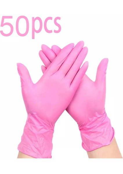 Pembe 50PCS Tarzı M Boyutu Pembe Tek Kullanımlık Nitril Eldiven Ev Su Geçirmez Antistatik Lateks Içermeyen Çok (Yurt Dışından)
