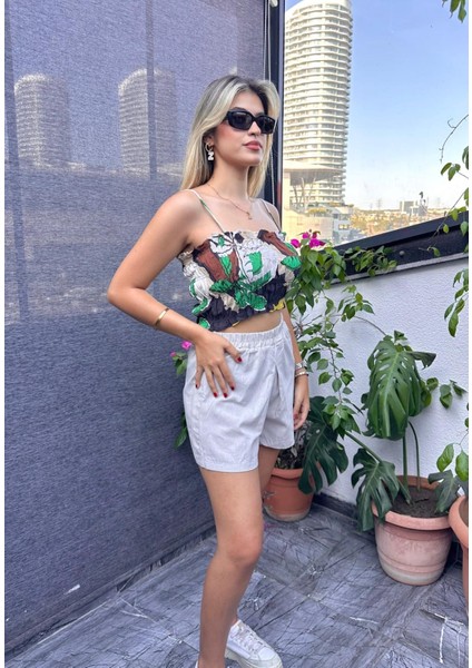 Desenli Crop Top ,kadın Bluz , Büstiyer , Pamuklu Crop Bluz