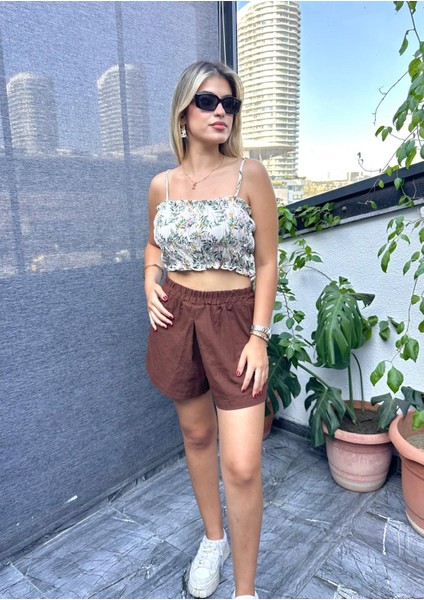 Desenli Crop Top ,kadın Bluz , Büstiyer , Pamuklu Crop Bluz