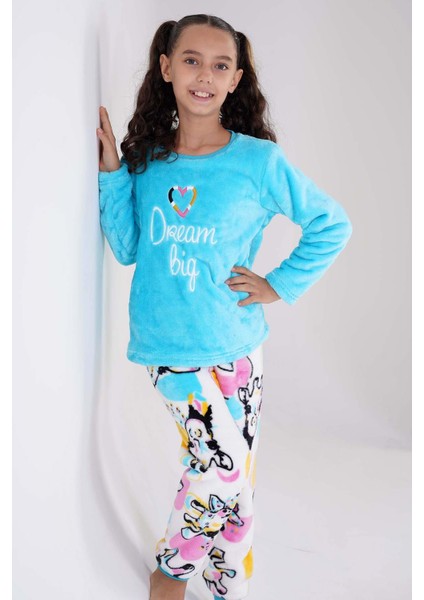 Kız Çocuk Uzun Kol Welsoft Mint Pijama Takım C6T8N0O303