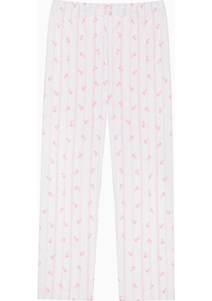 Uzun Kollu Kız Çocuk Roses Gömlek Kırık Beyaz Pamuklu Pijama Takımı