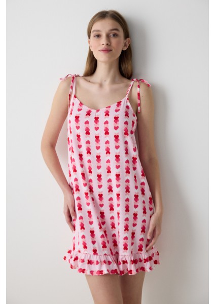 Carrie Printed Açık Pembe Gecelik - Loves Paris Koleksiyonu