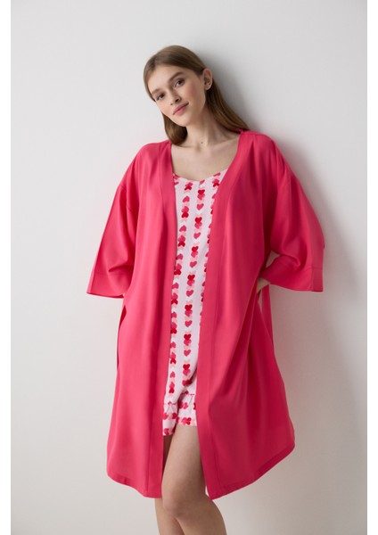 Carrie Printed Açık Pembe Gecelik - Loves Paris Koleksiyonu