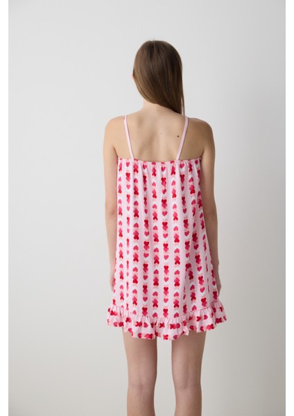 Carrie Printed Açık Pembe Gecelik - Loves Paris Koleksiyonu