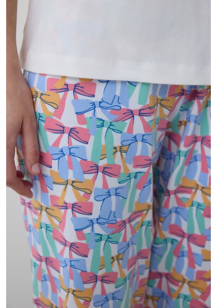 Pamuklu Colored Bows Pantolon Çok Renkli Pijama Takımı - Loves Paris Koleksiyonu