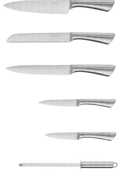 7 Parça Premium Paslanmaz Çelik Şef Bıçağı Seti Standlı (Şef,et,ekmek, Soyma Bıçağı,bileyici)