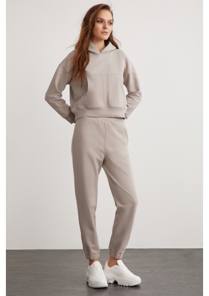 Alessı Kadın Kapüşonlu Çift Cepli 3 Iplik Vizon Sweatshirt fırsatları