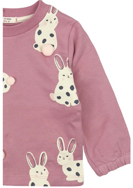 Ponponlu Tavşan Kız Bebek Sweatshirt