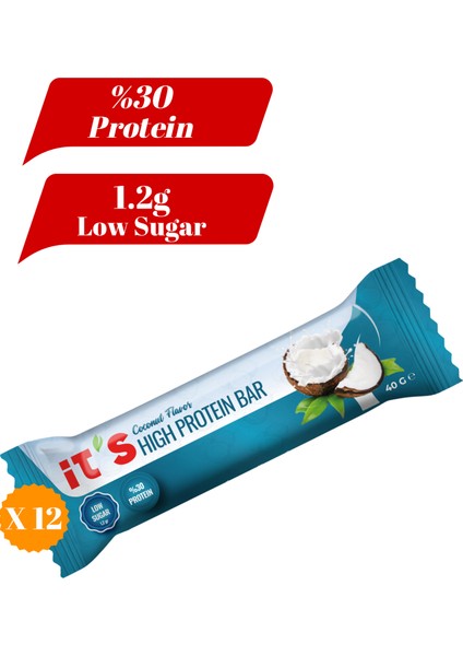 Yüksek Protein Bar - Hindistan Cevizi Aromalı - 40G x 12 Adet