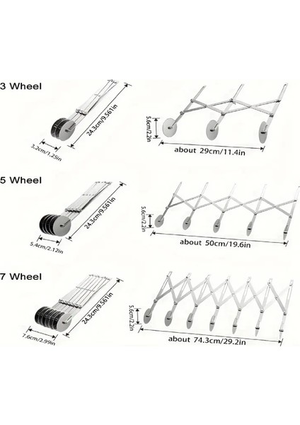 3 Bıçaklı Paslanmaz Çelik Ayarlanabilir Eşit Boyutta Nizami Düzgün Hamur Kesme Bıçağı Aleti Kesicisi