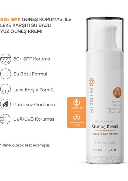 Su Bazlı Leke Karşıtı SPF 50+ Yüz Güneş Kremi 50 ML