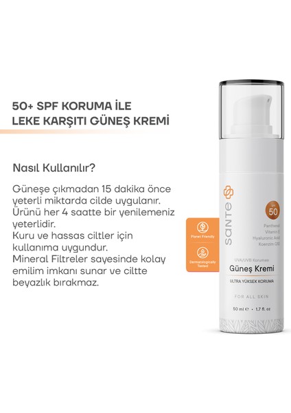 Su Bazlı Leke Karşıtı SPF 50+ Yüz Güneş Kremi 50 ML