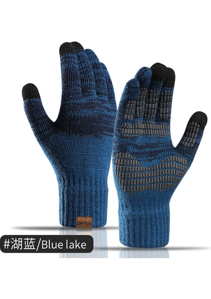 Mavi Stil Erkekler Için Örme Eldivenler Sonbahar ve Kış Artı Kadife Renk Eşleştirme Ofset Baskı Dokunmatik Ekran Sıcak Eldivenler (Yurt Dışından)