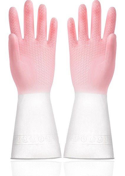 Pembe Tarzı L Boyutu Bulaşık Eldiveni Ev Işleri Temizlik Eldiveni Iki Renkli Çamaşır Mutfak Plastik Araçlar Su Geçirmez Bayan Görevleri Kaymaz Dayanıklı (Yurt Dışından)