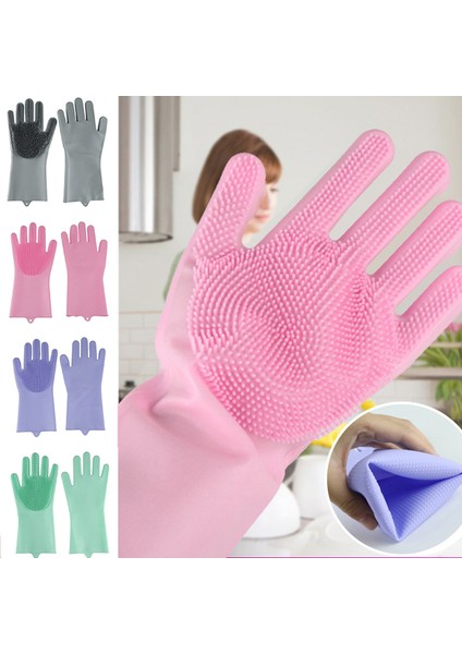 A-Pembe Tarzı Bulaşık Temizlik Eldiveni Silikon Kauçuk Sünger Eldiven Ev Temizleyici Mutfak Temizleme Aracı Mutfak (Yurt Dışından) fiyatları