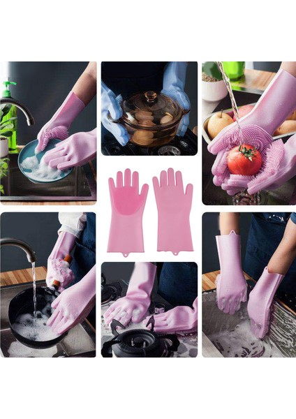 A-Pembe Tarzı Bulaşık Temizlik Eldiveni Silikon Kauçuk Sünger Eldiven Ev Temizleyici Mutfak Temizleme Aracı Mutfak (Yurt Dışından) fırsatları