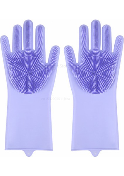 Mor 1 Çift Stili 33X12CM Mutfak Temizlik Eldiveni Silikon Bulaşık Yıkama Eldiveni (Yurt Dışından)