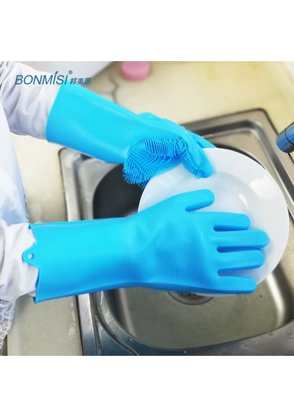 Mavi Stil Su Geçirmez Mutfak Temizlik Dayanıklı Isı Yalıtımı Kolay Köpüklenen Kaymaz Mutfak Bulaşık Yıkama Silikon Eldivenleri (Yurt Dışından) fiyatları