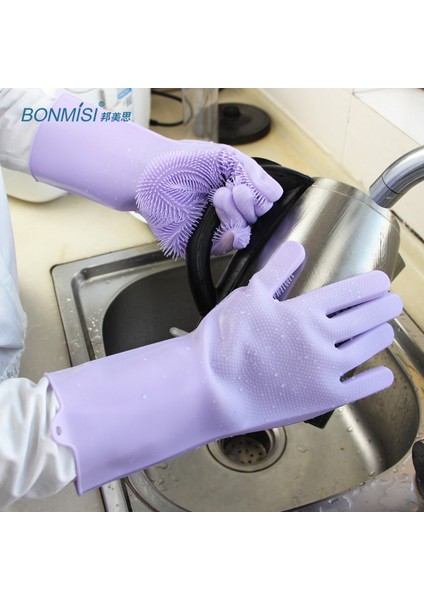 Mavi Stil Su Geçirmez Mutfak Temizlik Dayanıklı Isı Yalıtımı Kolay Köpüklenen Kaymaz Mutfak Bulaşık Yıkama Silikon Eldivenleri (Yurt Dışından) fırsatları