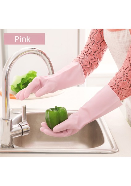 Pembe Tarzı L Boyutu Kadın Mutfak Ev Lastik Eldiveni Çok Renkli Su Geçirmez Temizlik Eldiveni (Yurt Dışından)
