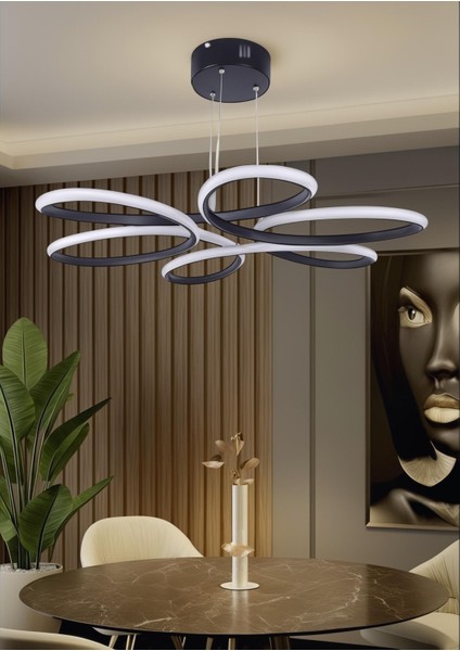 Papatya Siyah 3 Renk Ultra Ledli Sarkıtma Modern Avize