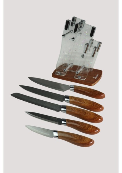 6 Parça Premium Paslanmaz Çelik Şef Bıçağı Seti Standlı (Şef,et,ekmek,soyma Bıçağı) modelleri