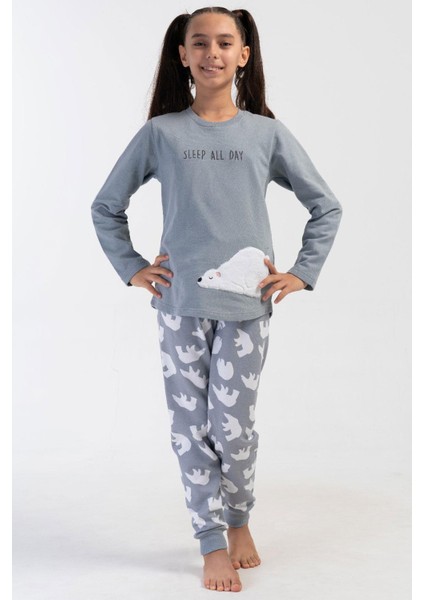 Kız Çocuk Uzun Kol 2 Iplik Gri Pijama Takım C7T3N0O304