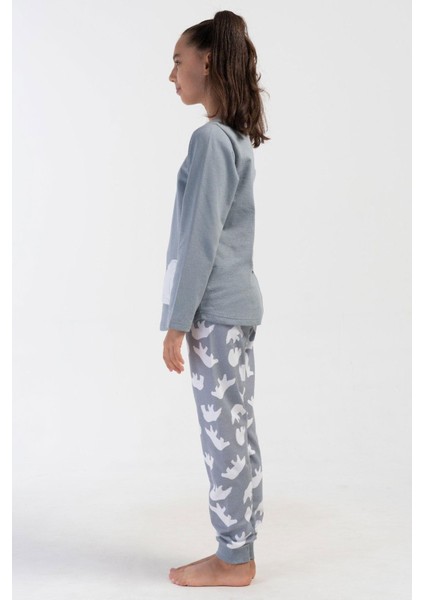 Kız Çocuk Uzun Kol 2 Iplik Gri Pijama Takım C7T3N0O304