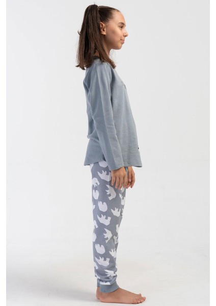 Kız Çocuk Uzun Kol 2 Iplik Gri Pijama Takım C7T3N0O304